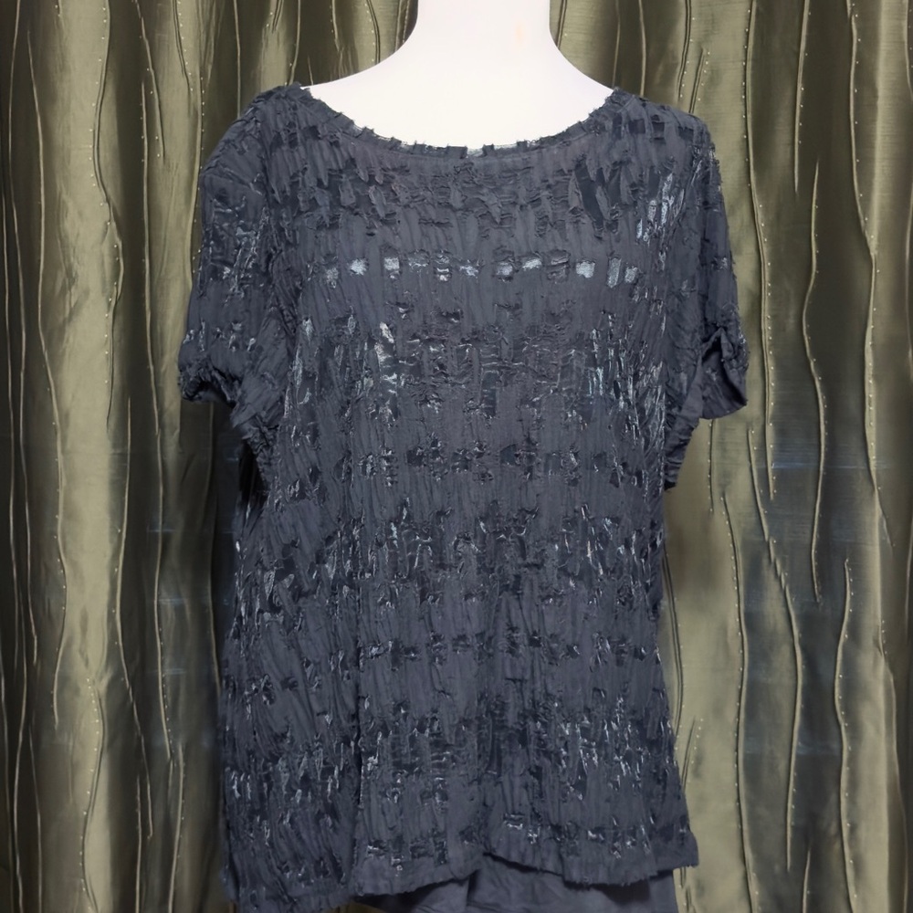Navy Blue Vera Wang Modern Lace Overlay Top XL